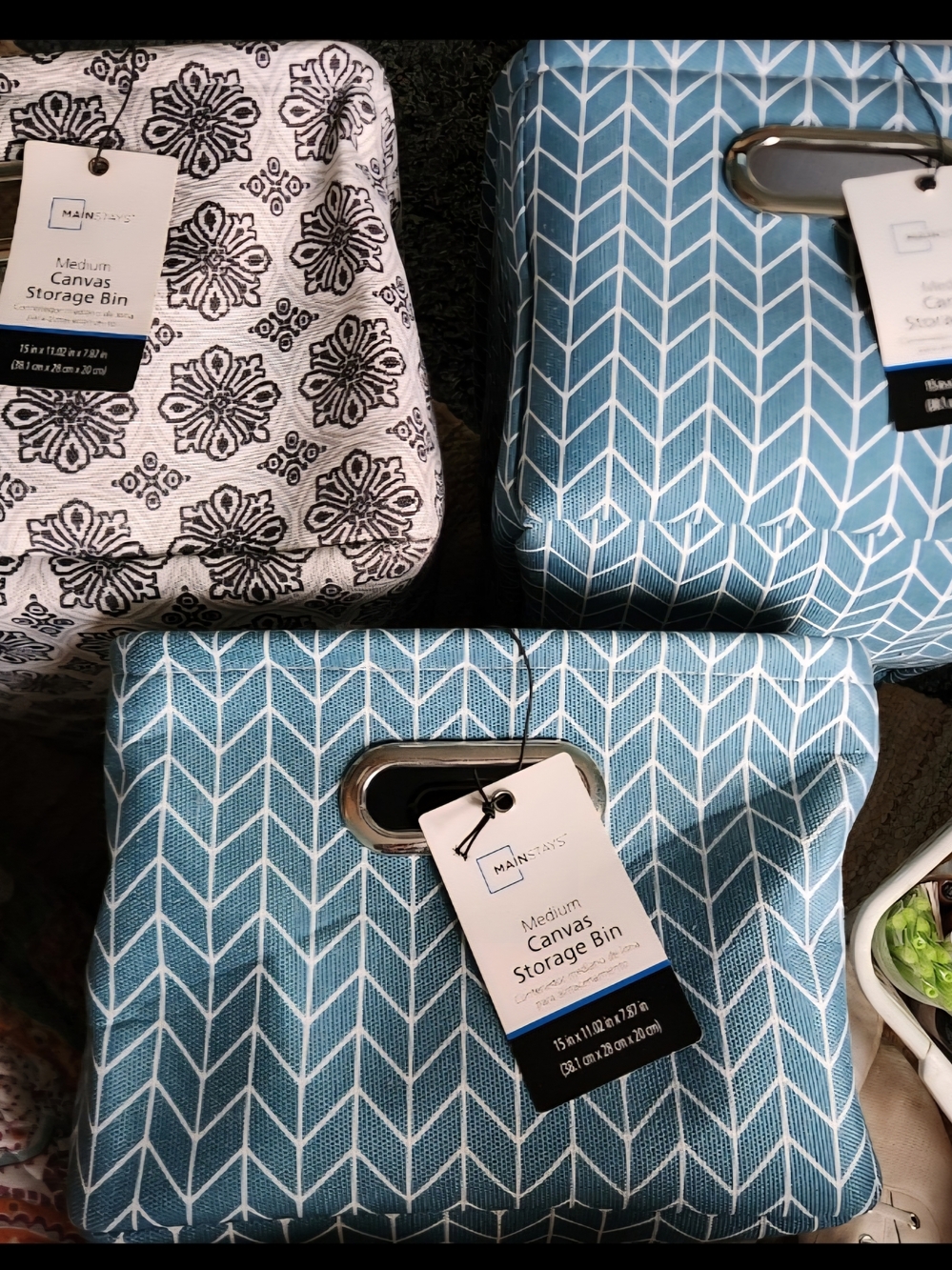 3-Canvas Storage Bin with White Chevron